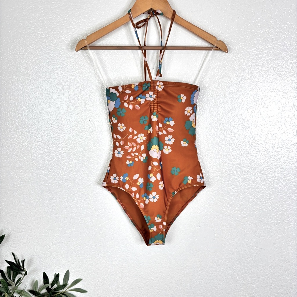 Strapless Floral One-Piece Swimsuit - Rust Floral - Picture 4 of 11